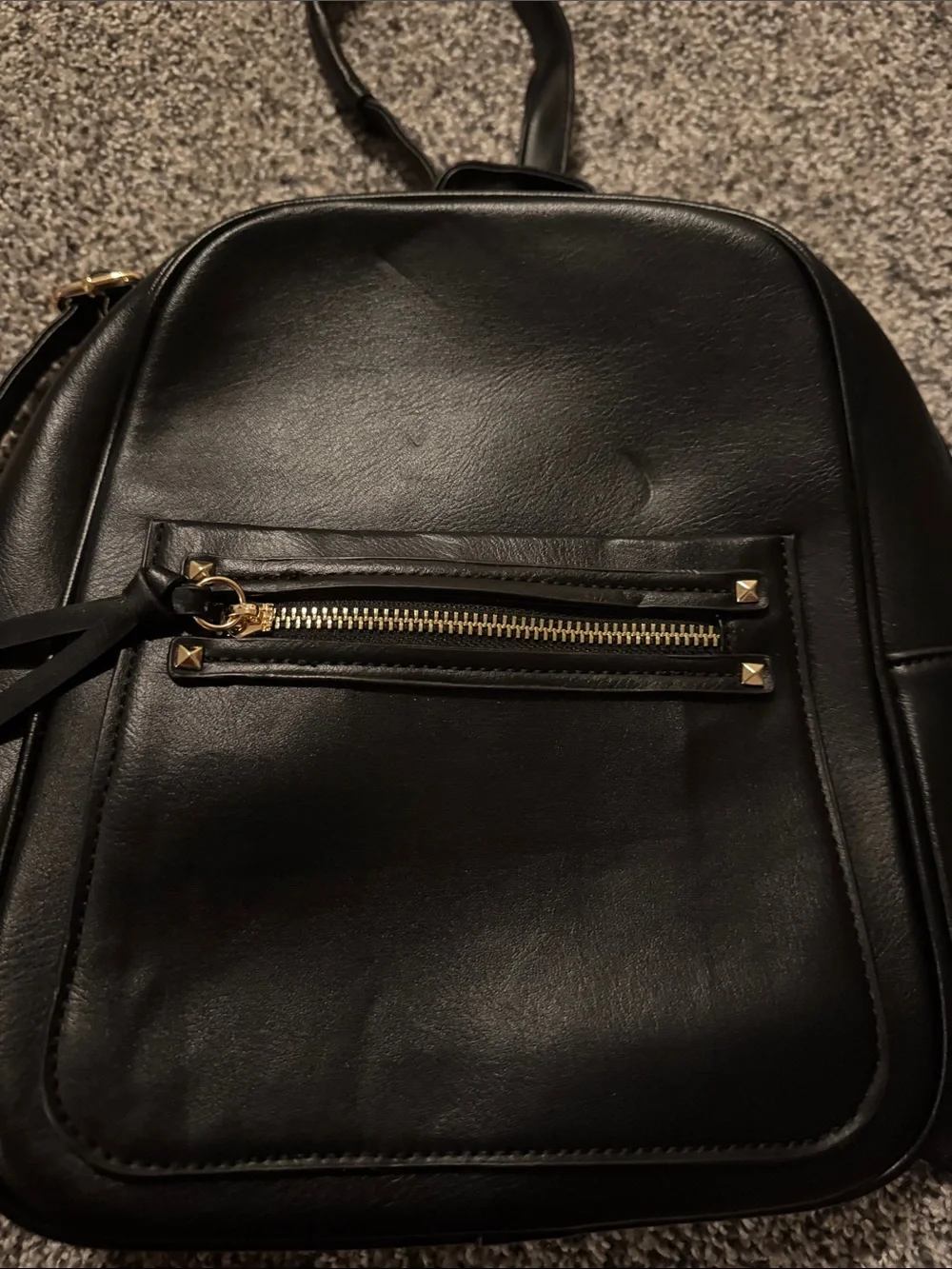 Black Faux Leather Men's Backpack with Gold Hardware
